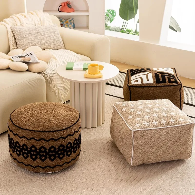 

Cream-Style Floor Cushion Thickened Teddy Velvet Tatami Pad Removable Lazy Pouf,Stylish Ottoman Footrest for Bedroom Living Room