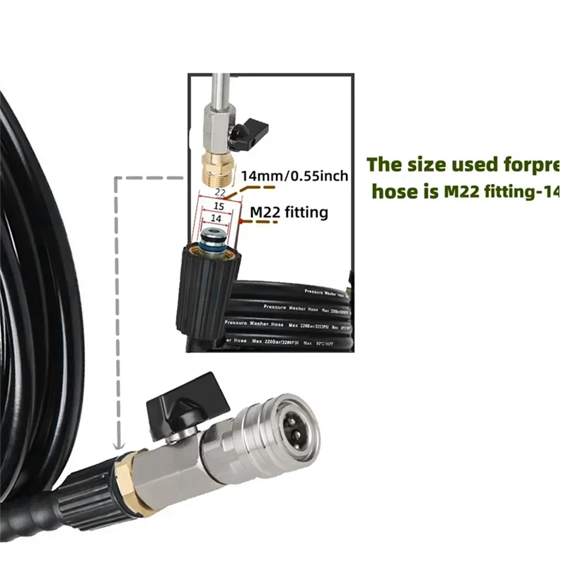 1/4Inch Quick Connector & M22 14Mm Ball Valve Kit For High Pressure Power Washer Hose With On/Off Nozzle