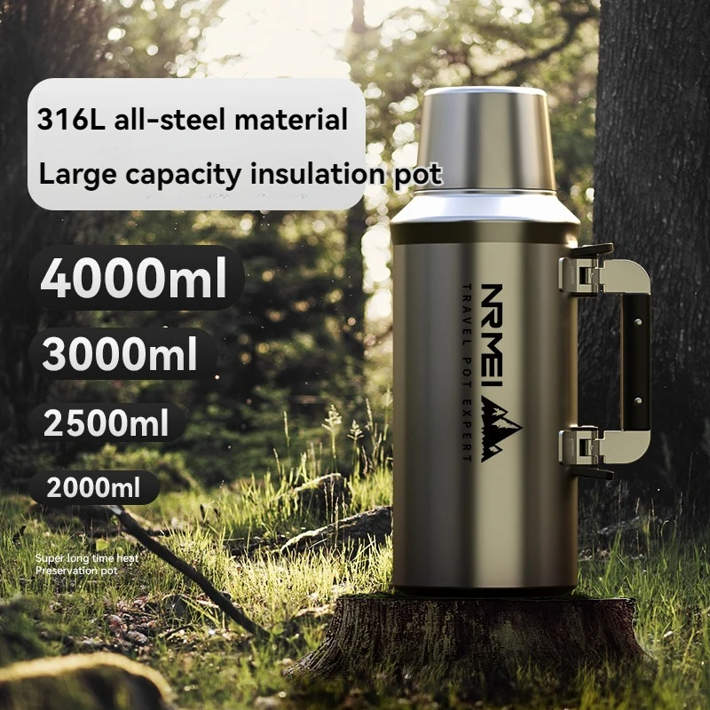 2L Thermos Water Bottle Stainless Steel Vacuum Flask With Handle  Coffee Cup Large Capacity Outdoor Portable Bottle With Custom