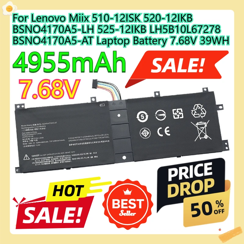 

For Lenovo Miix 510-12ISK 520-12IKB BSNO4170A5-LH 525-12IKB LH5B10L67278 BSNO4170A5-AT Laptop Battery 7.68V 39WH
