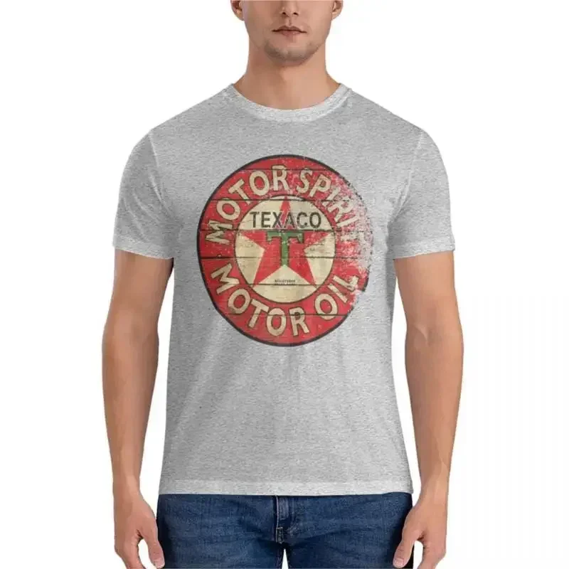New fashion heavyweight Round Collar men cotton shirt Texaco retro Fitted T-Shirt Short sleeve t shirt for men man black t-shirt