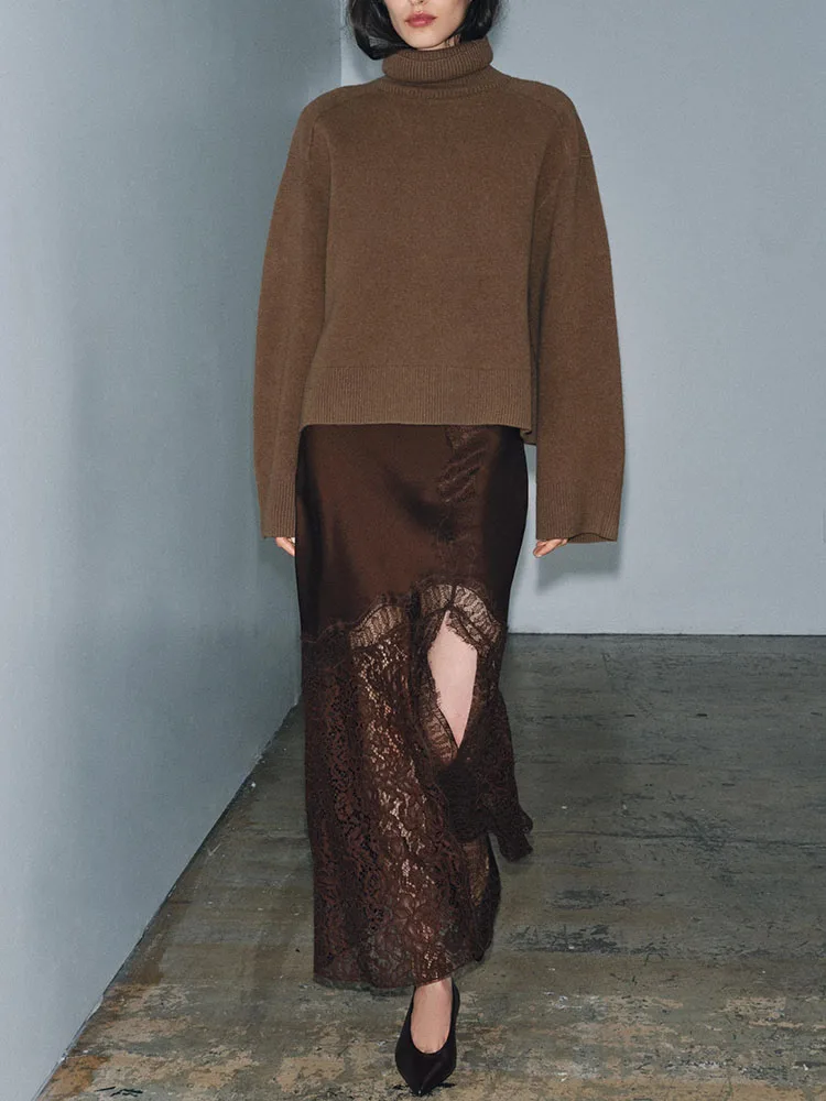 High-End Women's Silk Satin Long Dr with Lace Trim Winter New Arrival Ele Ethnic Stage Costume Premium Quali