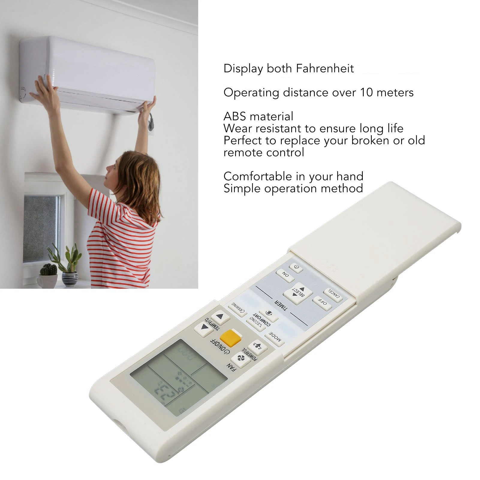 Telecomando AC sostitutivo compatto ABS Distanza 32,8 piedi Sensazione comoda della mano Telecomando AC per ARC452A18