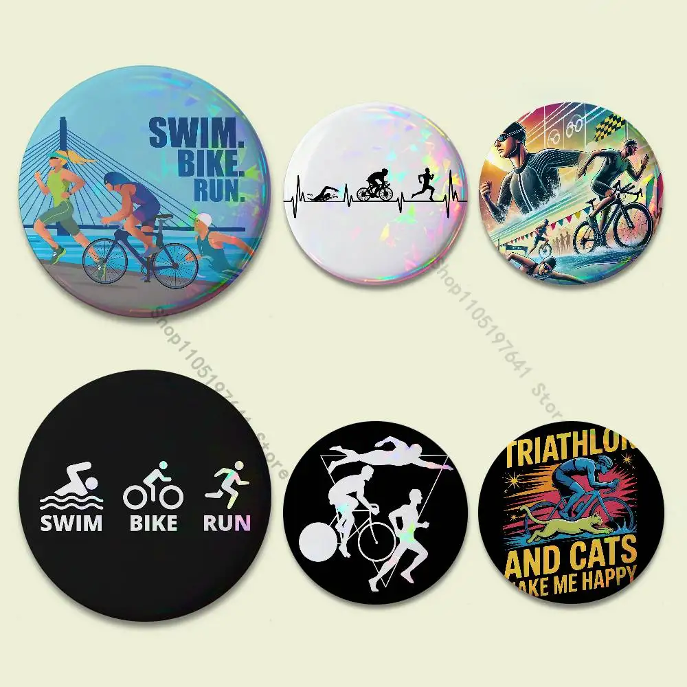 Triathlon Swim Bike Run Tri Life Badges Button Round Creative Pin Brooch Badge Bag Decor Fans Collect Friends Gifts