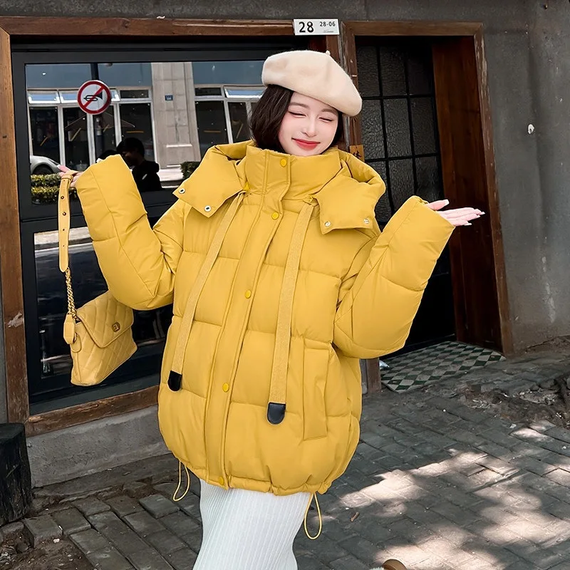 

Женская зимняя куртка с длинным рукавом, 2025 г., корейская пуховая толстовка с капюшоном, хлопковое пальто, элегантная повседневная свободная толстая теплая парка