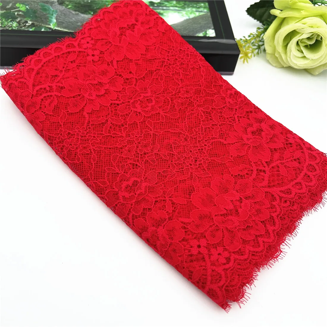 3y/Lot Width 8 1/2 inch (22cm) Red Eyelash Lace Trim Elastic Lingerie Sewing Craft DIY Apparel Fabric Wedding Garment Accessory