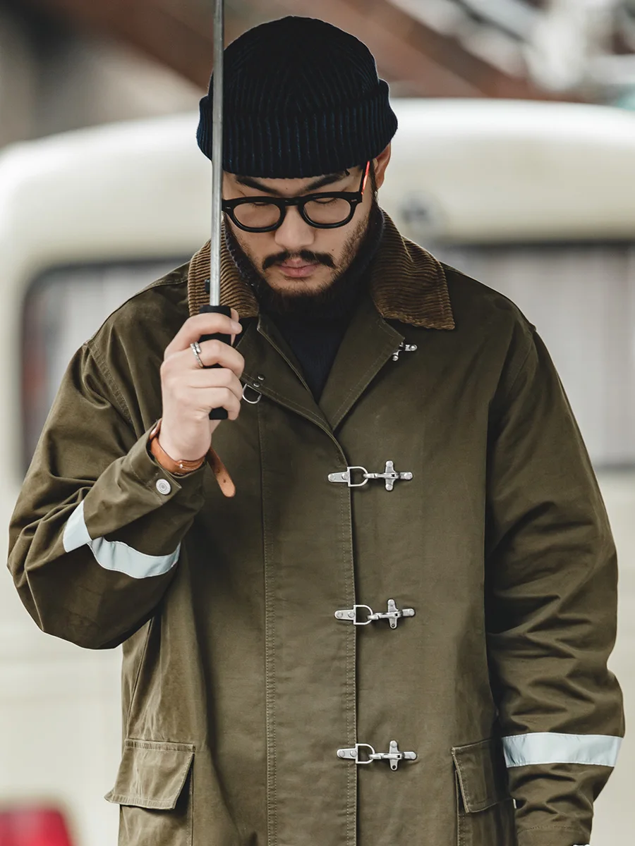 

Рабочая одежда Maden: Мужское пальто в американском ретро-стиле, средней длины, для пожарных, с отражающими полосами, до колен