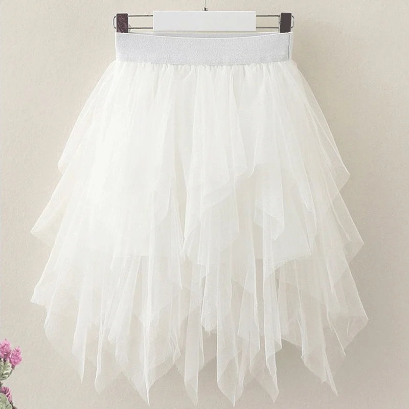 Girls Tutu Layered Tulle Princess Skirts Kids Rainbow Birthday Party Performance Irregular Dance Skirt Parent-child Gauze Skirt