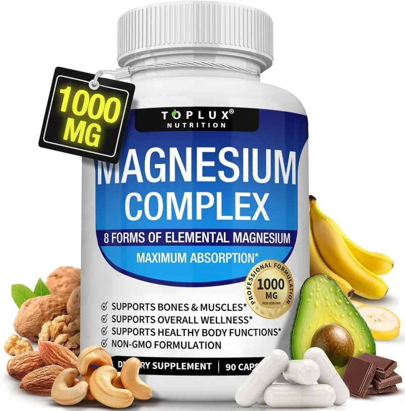 

Magnesium Complex Capsules - Support Muscle, Bone, Heart Health, Improve Sleep, Stress & Anxiety Relief - Dietary Supplement