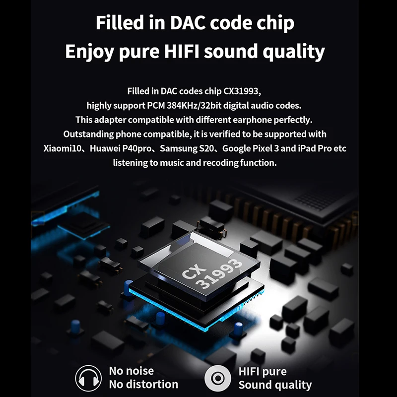JCALLY JM7 USB-C to 3.5mm Digital Audio Adapter, CX31993 Chip, HiFi DAC for Samsung/Huawei, Supports 32bit/384kHz, U Key