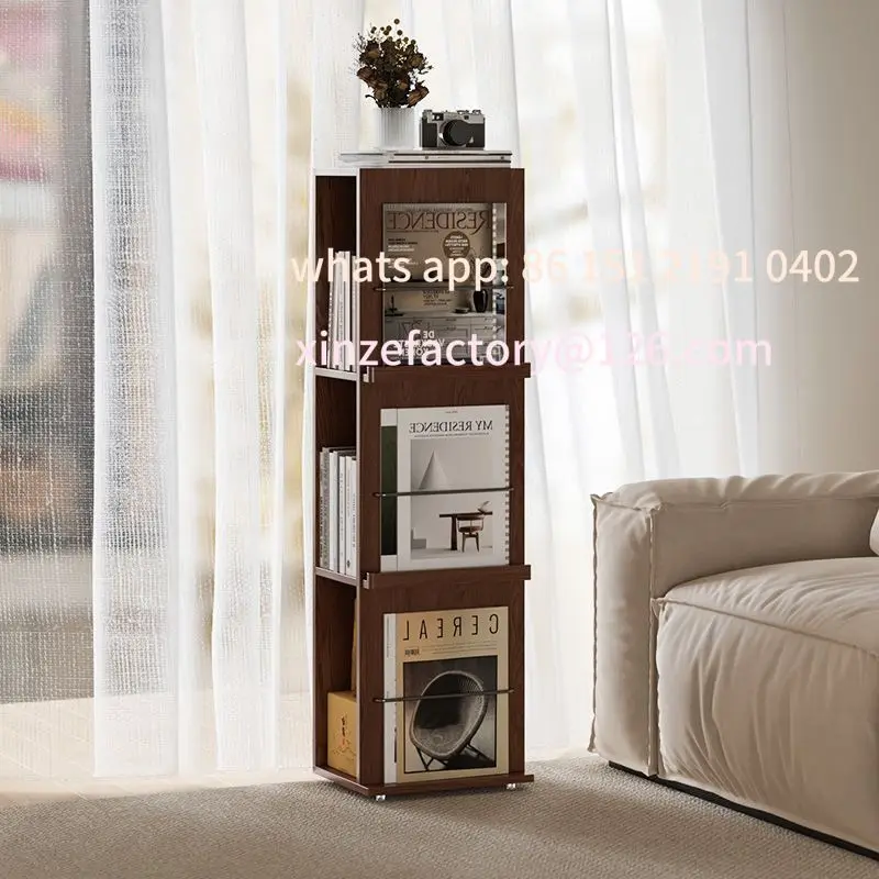 

Customizable Solid Wood Bookshelf Living Room Movable Newspaper and Magazine Display Cabinet Student Study Floor Vertical Locker