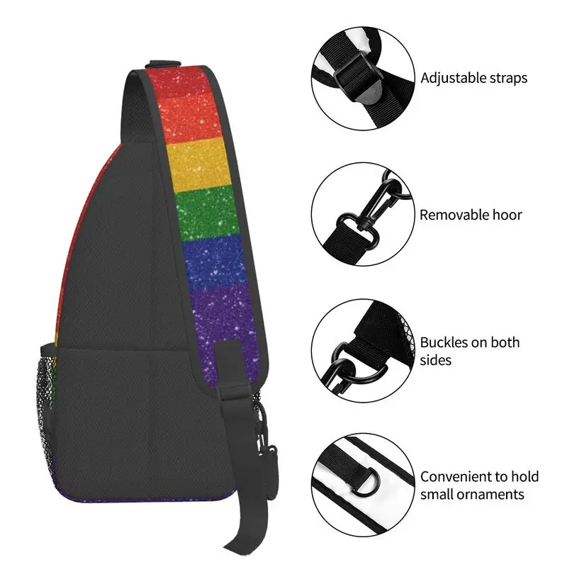 Mochila cruzada de hombro con purpurina de imitación personalizada para hombres, bolso de pecho con bandera de orgullo arcoíris, LGBT, Gay, lesbiana, mochila de viaje, Daypack