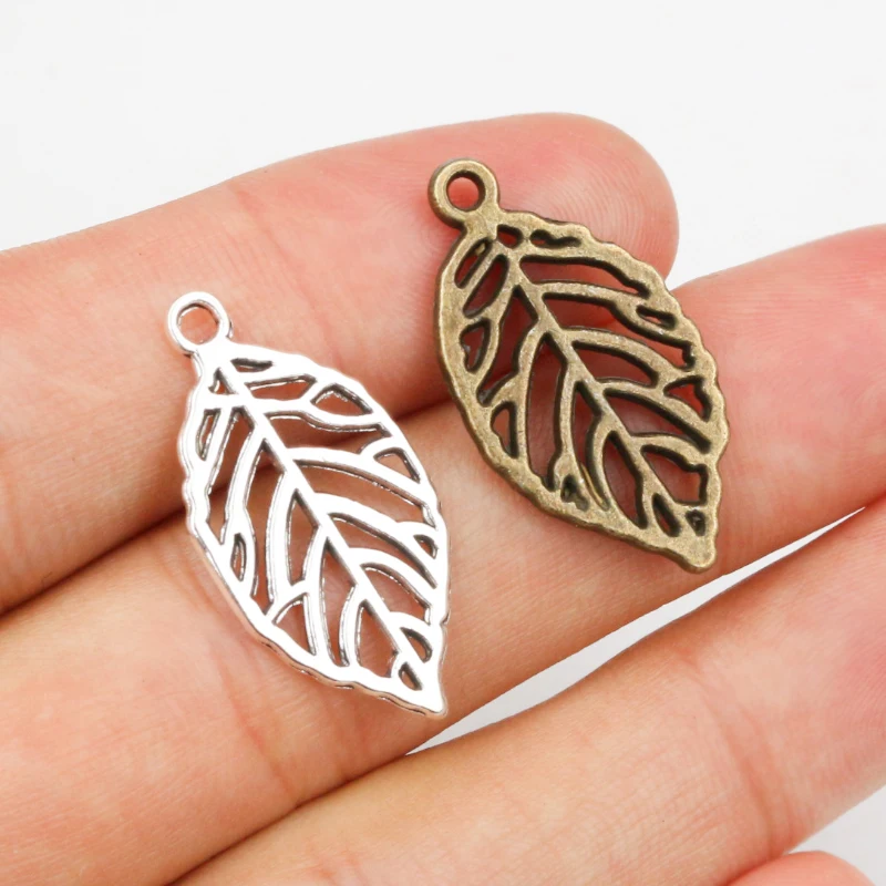 12 sztuk 27x15mm antyczny brąz i antyczne srebro Plated liść styl ręcznie Charms wisiorek: DIY dla bransoletka naszyjnik — zdjęcie 5