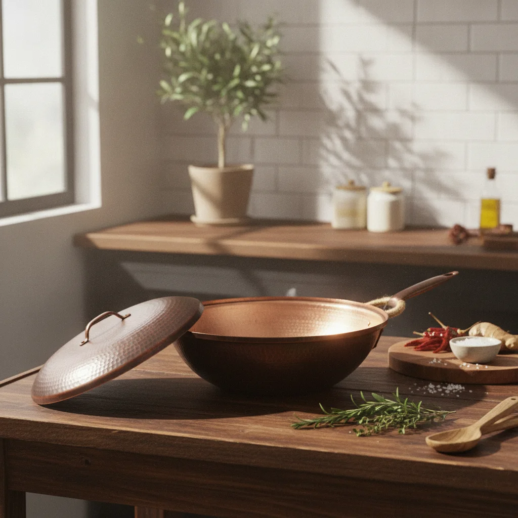 Copper Hot Pot with Lid Stovetop Cookware Sturdy Corrosion-Resistant for Hosts, Table Cooking