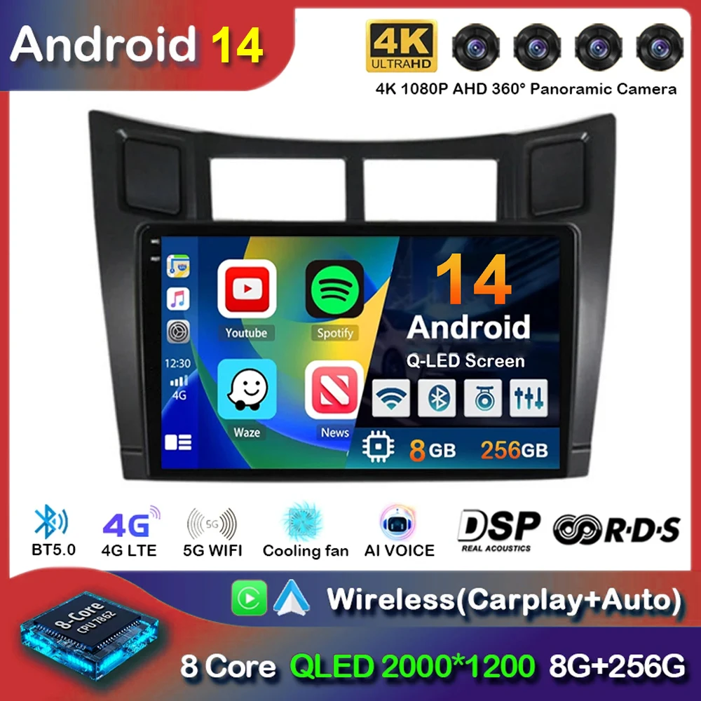 

Android 14 Carplay для Toyota Yaris 2005 2006 2007 2008 2009 2010-2012 автомобильный радиоприемник, мультимедийный плеер, GPS 2Din стерео головное устройство DSP