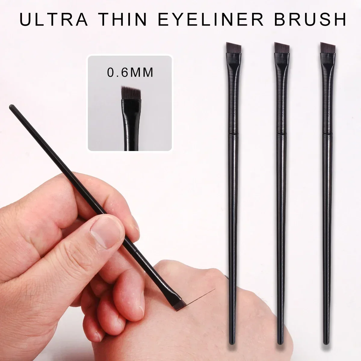 Brocha de maquillaje para delineador de ojos plano, delineador de ojos en ángulo súper fino, brochas de maquillaje para cejas, herramientas de maquillaje de cejas finas y exquisitas profesionales