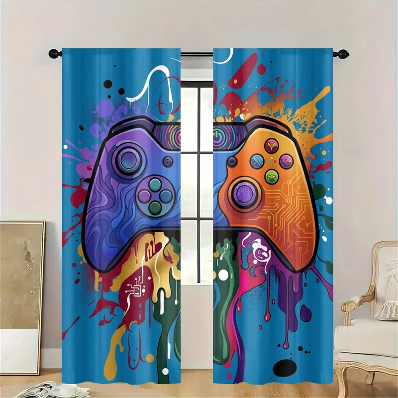 Retro Gaming Curtain Video Game Decor Controller Panels Pop Culture Window Drapes Fun Arcade Streamer Background Curtain for Hom