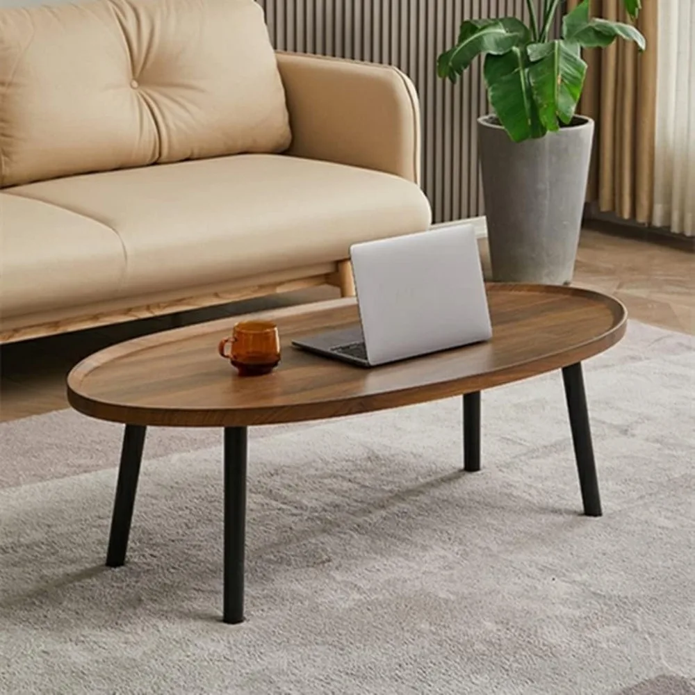 Mesa de centro de madera, mesas anidadas industriales, mesa de centro ovalada, mesa de té, mesa de sofá moderna, mesas auxiliares, café de apartamento (32