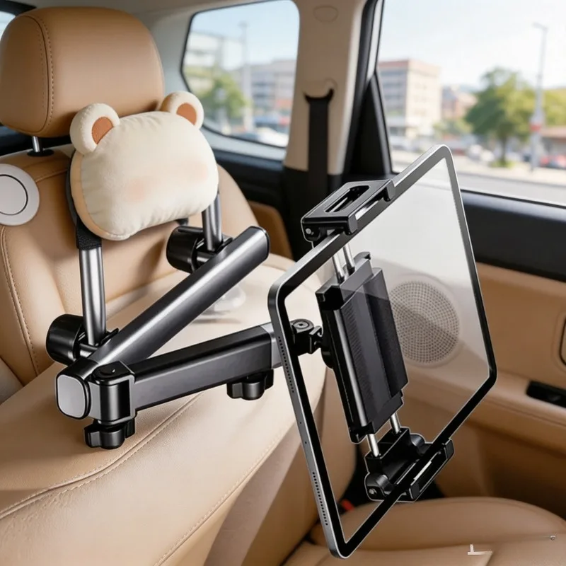 Car Headrest Tablet Mount Telescopic Adjustable Foldable Stand, Universal Bracket for 6‑12.9 Inch Phone Tablet Backseat Use