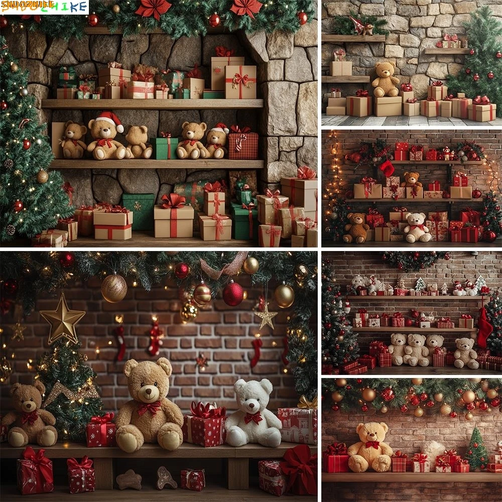 

Photography Backdrop Cute Toy Bear Room Christmas Decoration Kids Xmas Holiday Supplies Backgrounds For Photographs