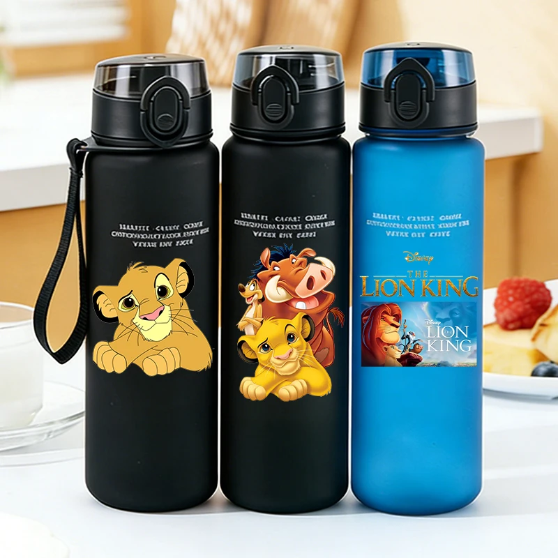 Botellas de agua Mufasa Rey León de 650ml con pajita Kawaii Disney Anime Tour senderismo niño tazas a prueba de fugas de alta capacidad regalo bonito para niños