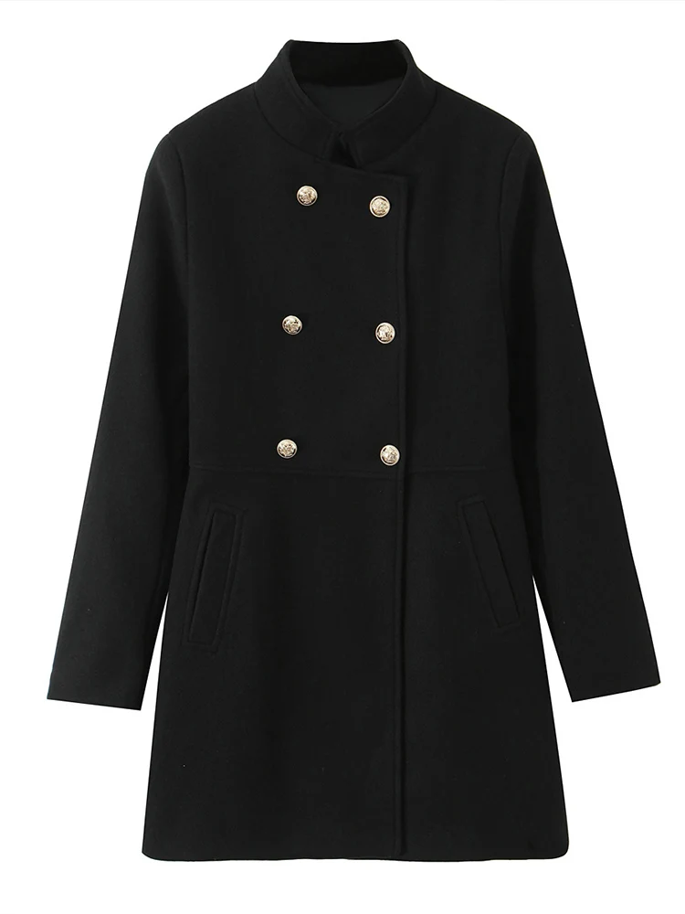 Chaqueta de abrigo cruzado de color sólido simple con temperamento versátil a la moda para mujer de estilo europeo