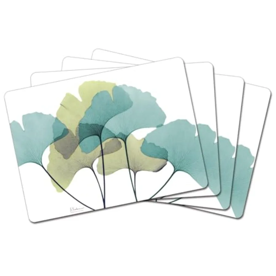 

Gingko Premium Decorative Hardboard Tabletop Placemats 4-Pack Manufactured in The USA Heat Tolerant and Easily Wipes Clean