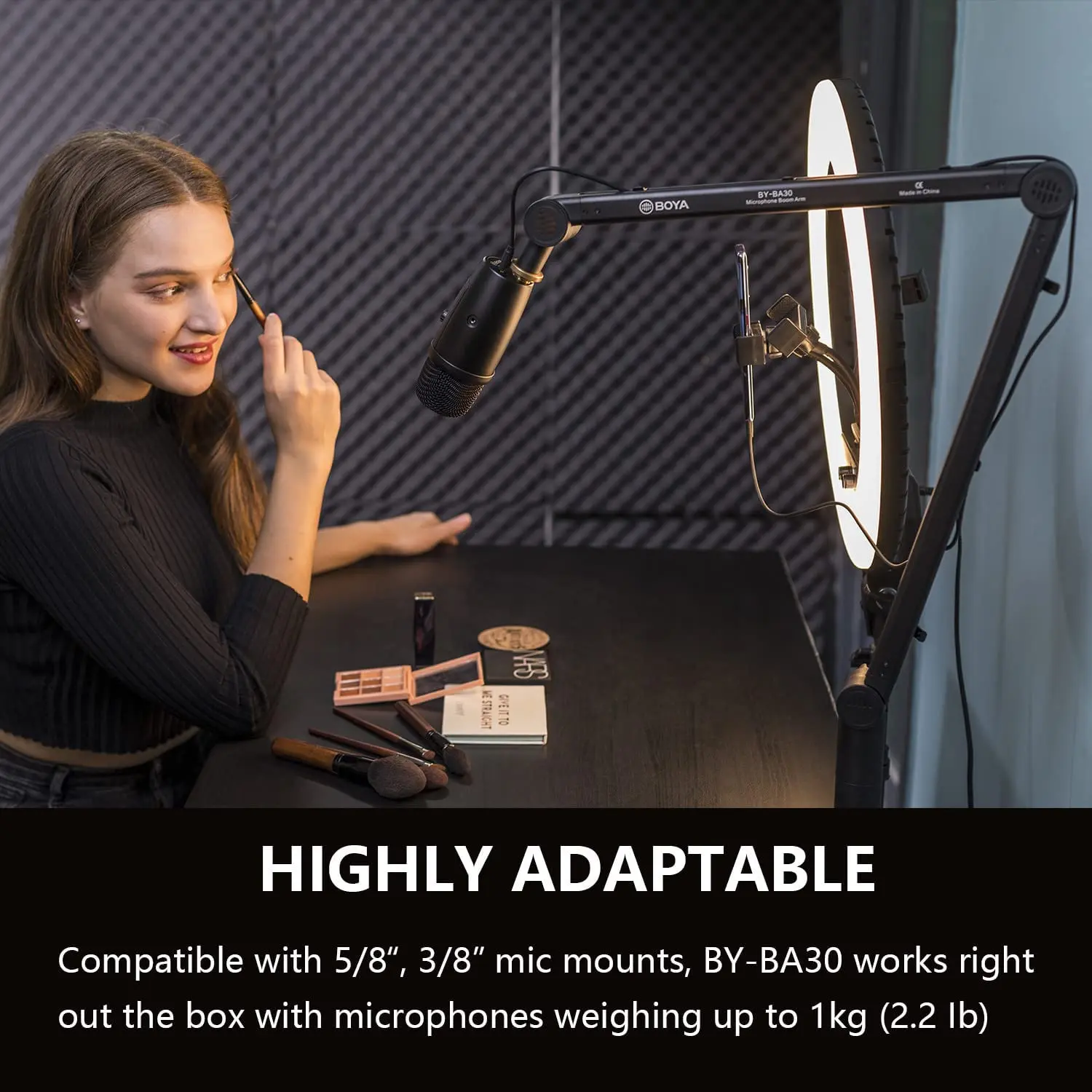 Boya BY-BA30 microfone lança braço pesa até 1kg para podcast profissional streaming ao vivo criação de conteúdo com c-braçadeira de montagem
