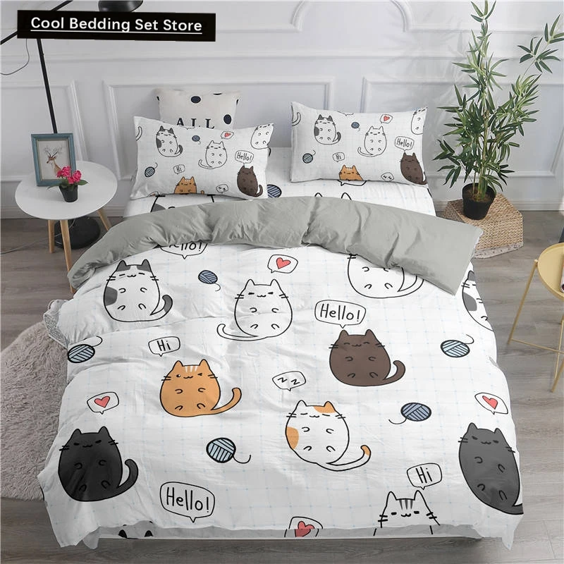 

Cartoon Bedding Set Cute Cats Printed 3D Duvet Cover Set Twin Full Queen King Double Sizes Pillowcase Bedclothes Soft Polyester