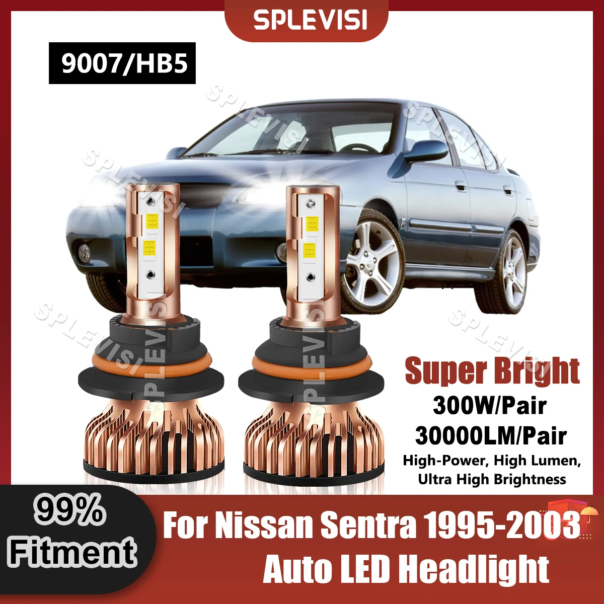 Bright White 9007/HB5 LED Headlight Bulbs 9V-24V 300W 30000LM For Nissan Sentra 1995 1996 1997 1998 1999 2000 2001 2002 2003