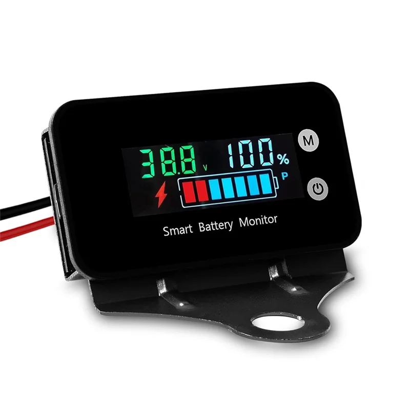 AS94-IPX7 Monitor batteria impermeabile con staffa 7-100 V, misuratore batteria per carrello da golf per auto, moto, cicalino, allarme e temperatura