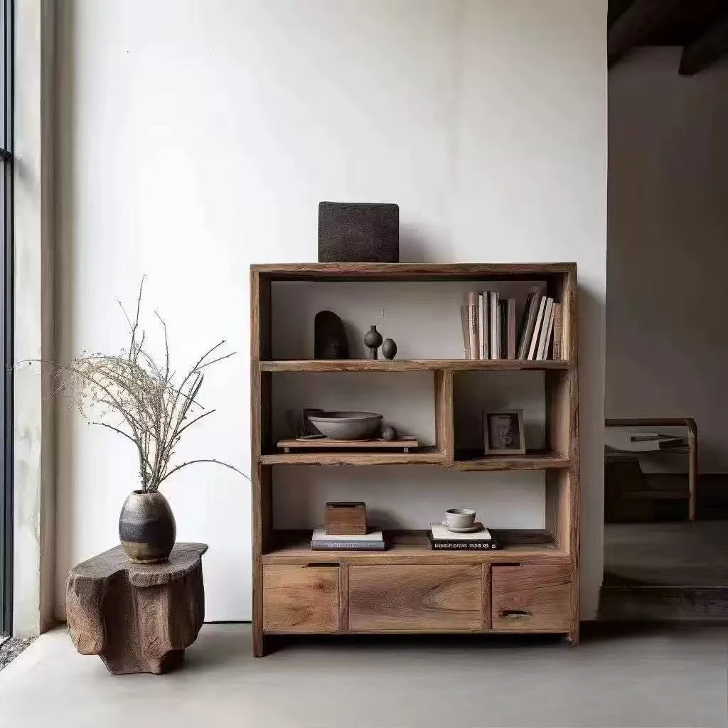 

Retro old elm wall rack Duobao Pavilion solid wood display rack Hotel decorative storage rack