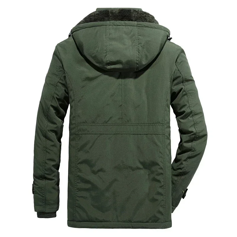 Men's Winter Jacket Fleece Linning Multi-pocket Outerwear Outdoor Parka Coat Military Oversized Thick Warm Hooded Windbreaker