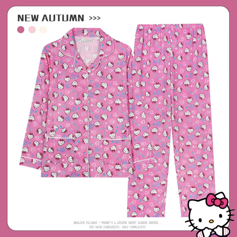 Sanrios Cinnamoroll Pyjama Vrouwen Lente Herfst Anime Hello Kitty Zomer Lange Mouw Dunne Cartoon Leuke Thuis Kleding Pak Katoen
