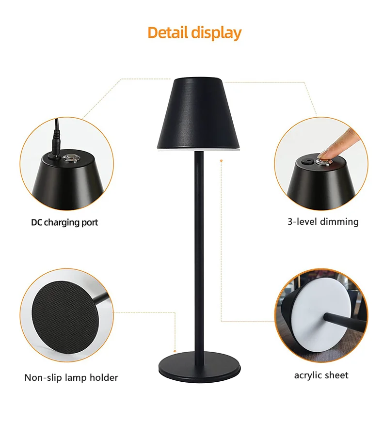 Lampe LED tactile aste sans fil avec port de charge USB, lampe de bureau créative, bureau, restaurant, table de bar, étude, lecture