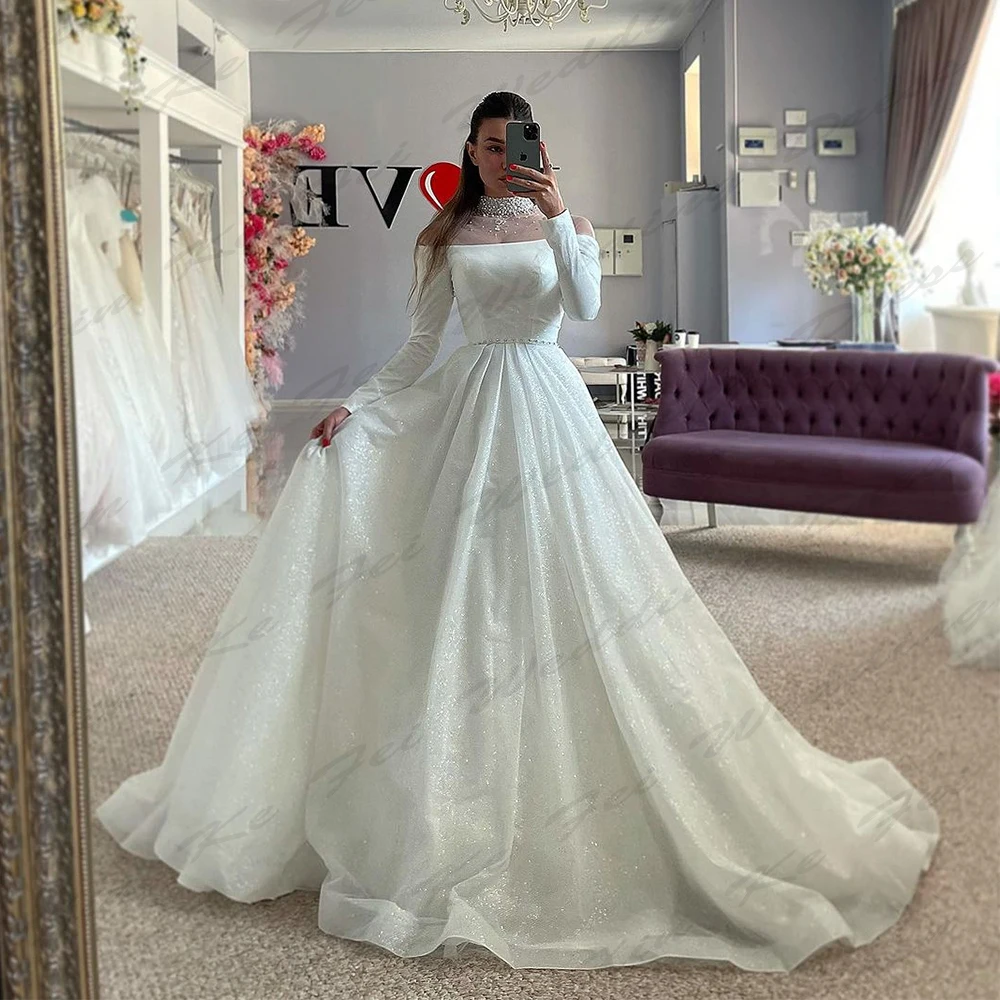 Luxury Mermaid Wedding Dresses For Women Sexy Off Shoulder Long Sleeves Formal Elegant Fluffy Princess Style Party Bridal Gowns