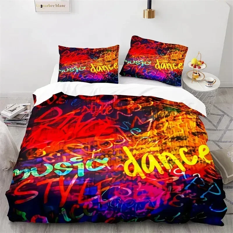 Graffiti Hip Hop Modern Street Art Bedding Set Boys Girls Twin Queen Size Duvet Cover Pillowcase Bed Kids Adult