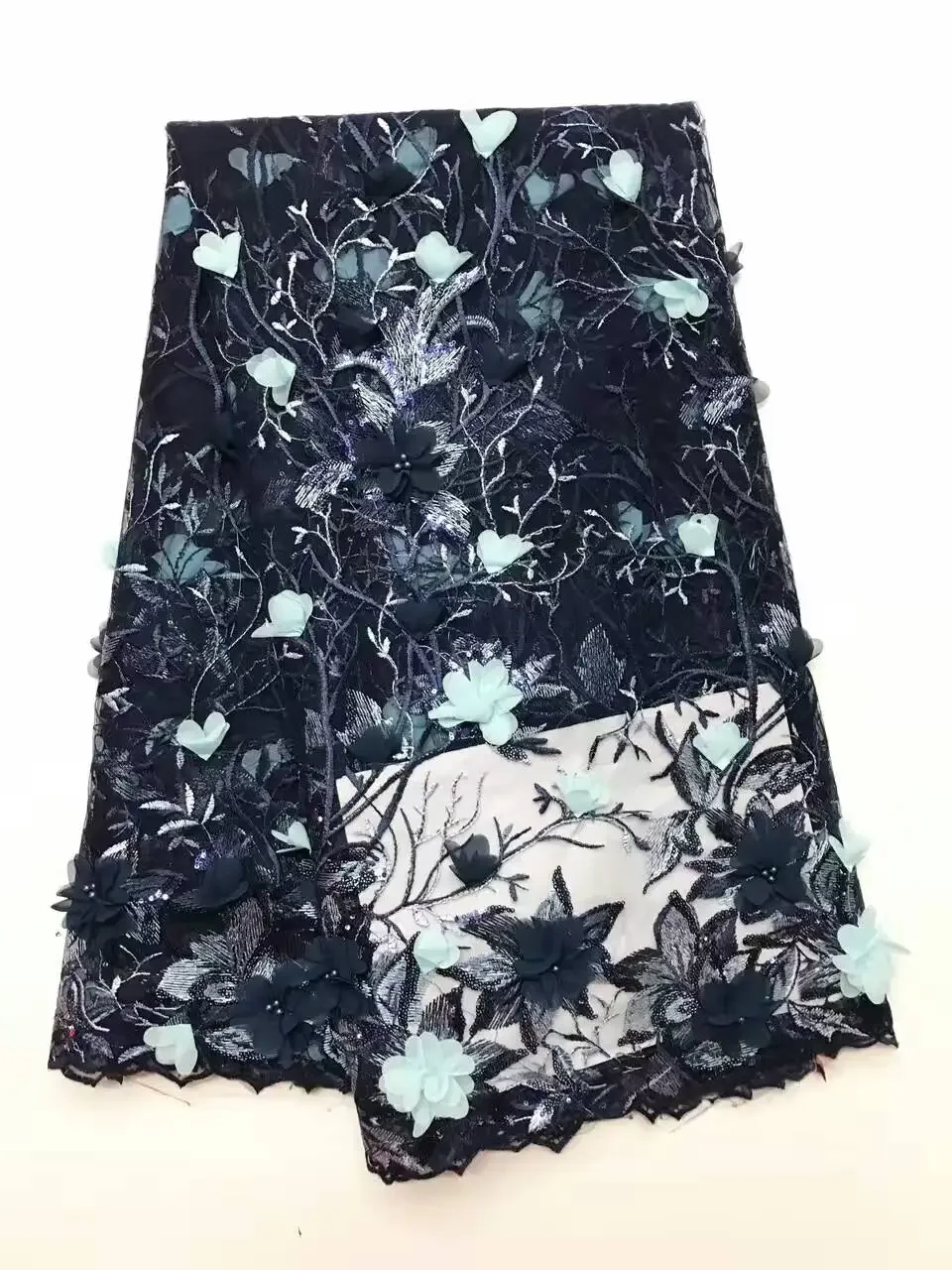 

5 Yards Blue Color African Lace Fabric High Quality African Guipure Tulle Lace Fabric For Nigerian Wedding Dresses J1067