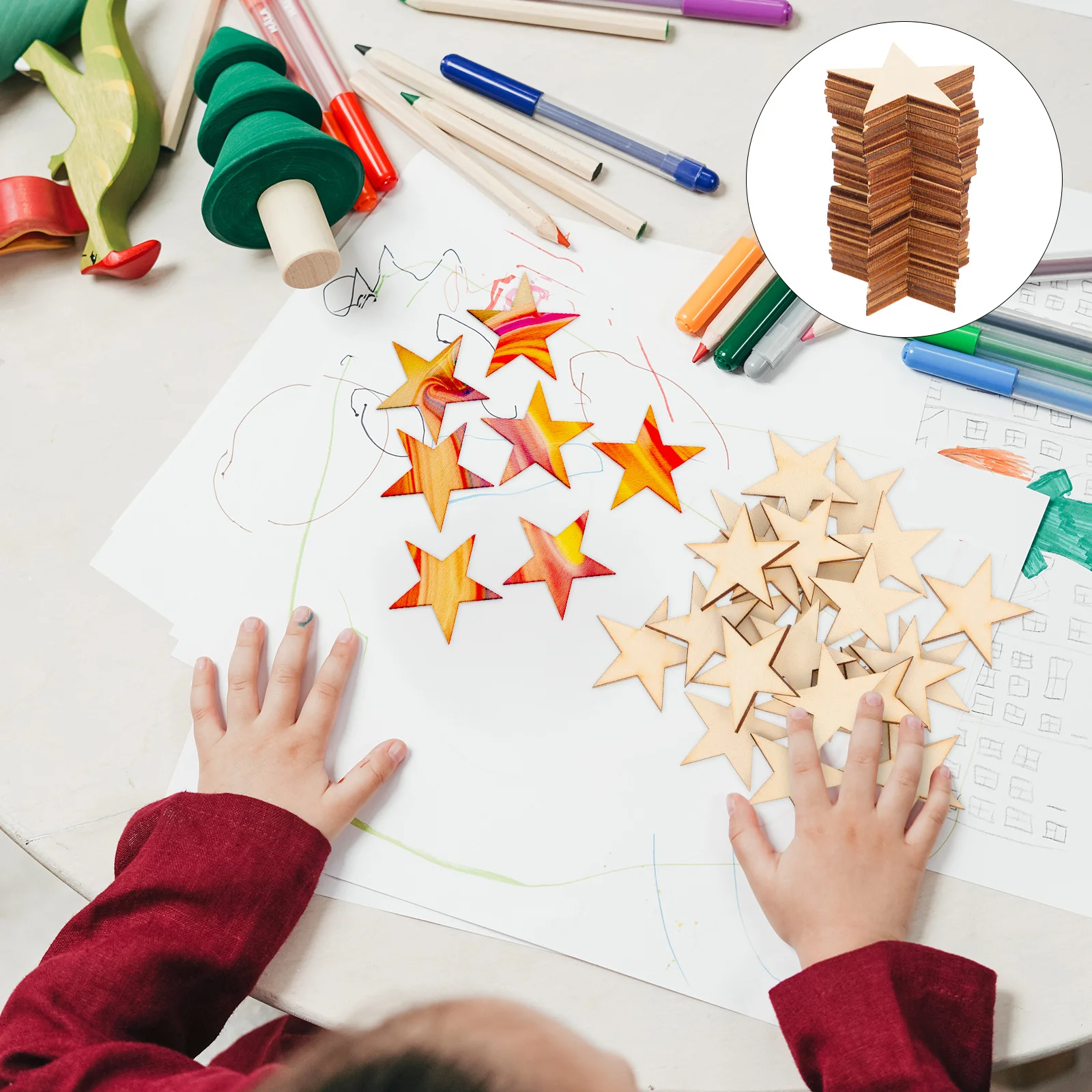 

50Pcs 40Mm Unpainted Wooden Stars Precision Cut Craft Chips for DIY Ornaments Signs Tags Classroom Activities Wood Cutouts