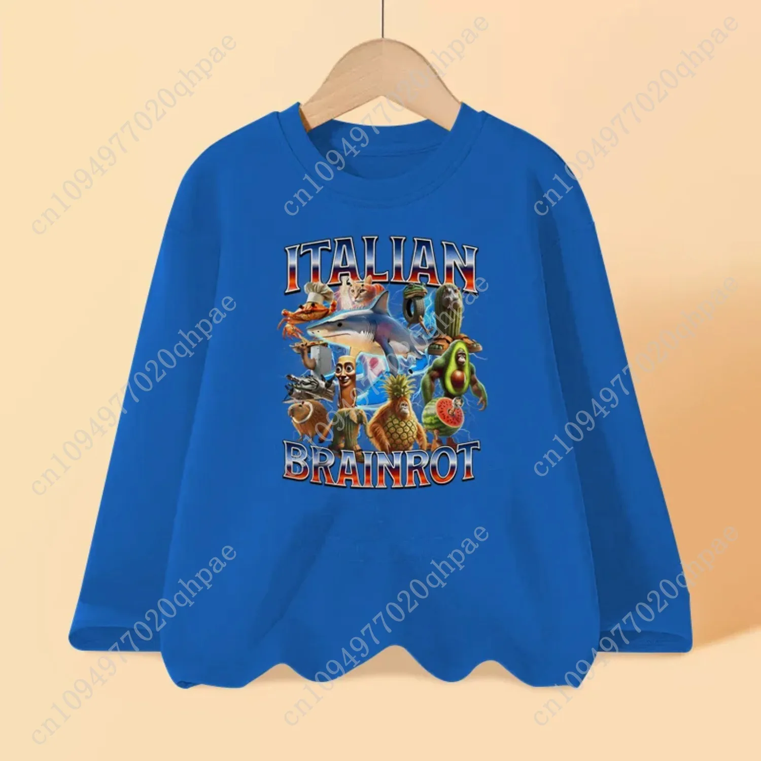الإيطالية Brainrot طويلة الأكمام تي شيرت للأطفال الربيع والخريف القطن قميص للبنين بنات الكرتون القمم 3-14T #3