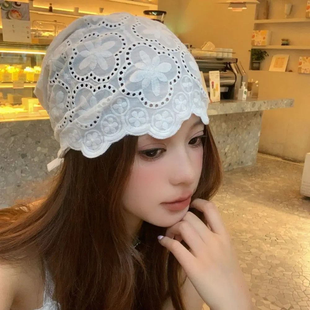 

Sweet Hollow Out Embroidered Lace Hat Breathable Spicy Girl Beanies Hat Y2k Korean Style Skullcap Girls