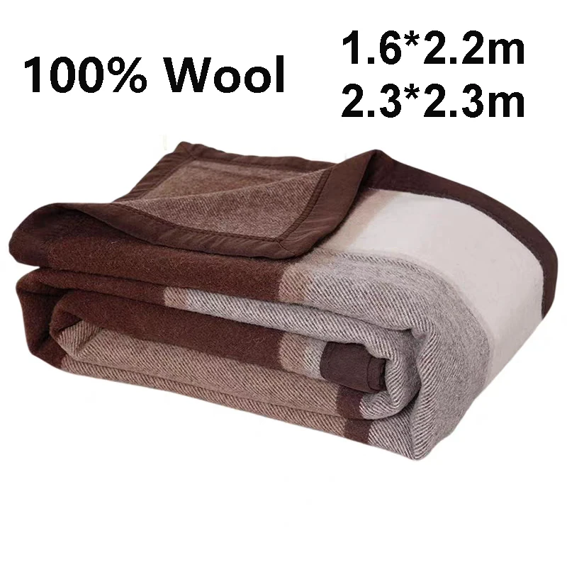 100% Premium Wool Blanket Thicken Wool Blankets Double Warm Comforter Camping Dormitory Sofa Hotel Bedding 1.6*2.2/2.3*2.3m