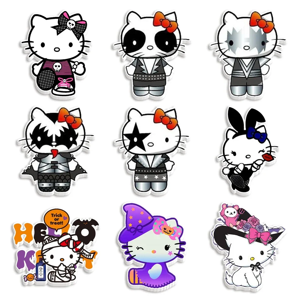 9pcs/set Mini Sanrio Charactors Halloween Horror Planar Resin Designs Crafts Hello Kitty My Melody Mixed Resin Sets