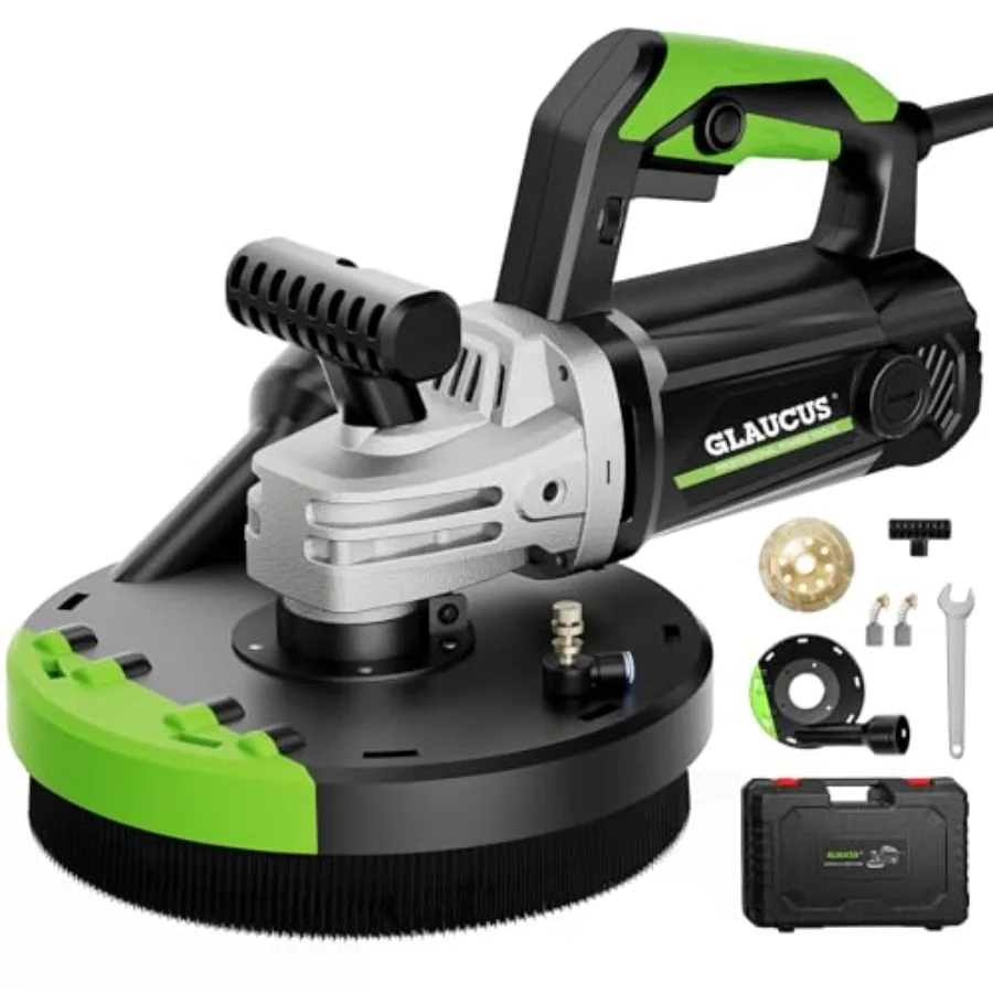 

7-дюймовая угловая шлифовальная машина для бетона с кожухом для пылеудаления, 2200 Вт, с дополнительной рукояткой, алмазный диск