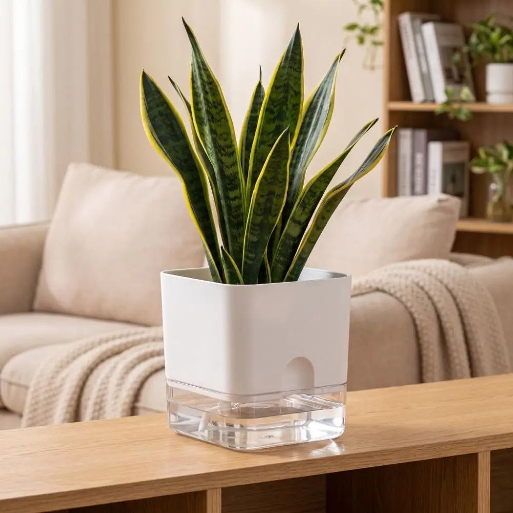 Square Shape Self Watering Plant Pots 2-Layer Design Drainage Hole Flower Planters Plastic Patchwork Lazy Flowerpot Balcony