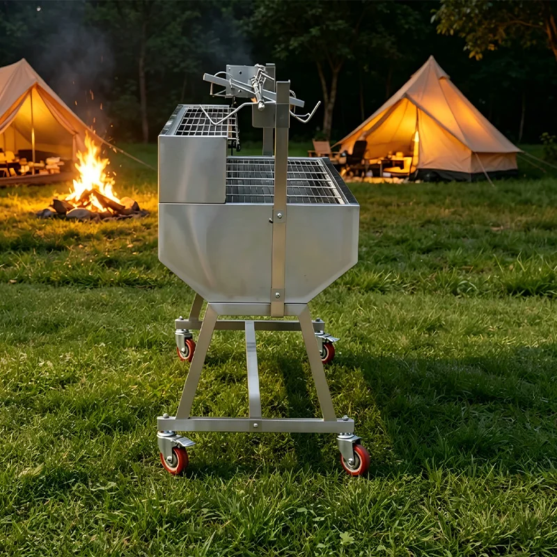 Heavy Duty Stainless Steel Charcoal BBQ Grill, Large Capacity for Event Catering, Durable Outdoor Cooking