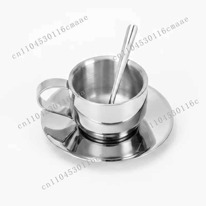 Stainless Steel Coffee Cup Afternoon Teacup American Latte Cup Cold Brew Retro Trend Plate Industrial Style Metal Cup Set