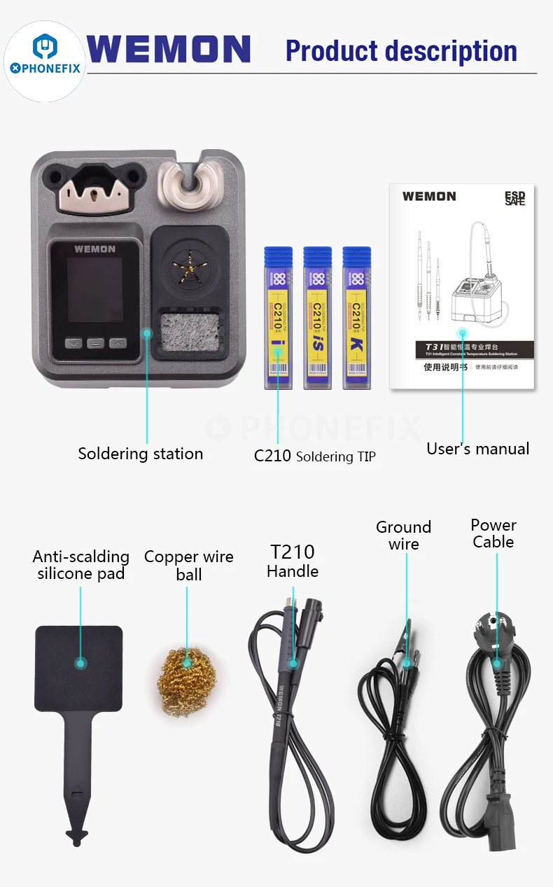 WEMON T31 Intelligent T210 T245 T115 stazione di saldatura per saldatura PCB per telefoni cellulari BGA SMD funziona con punte JBC C115 C245 C210