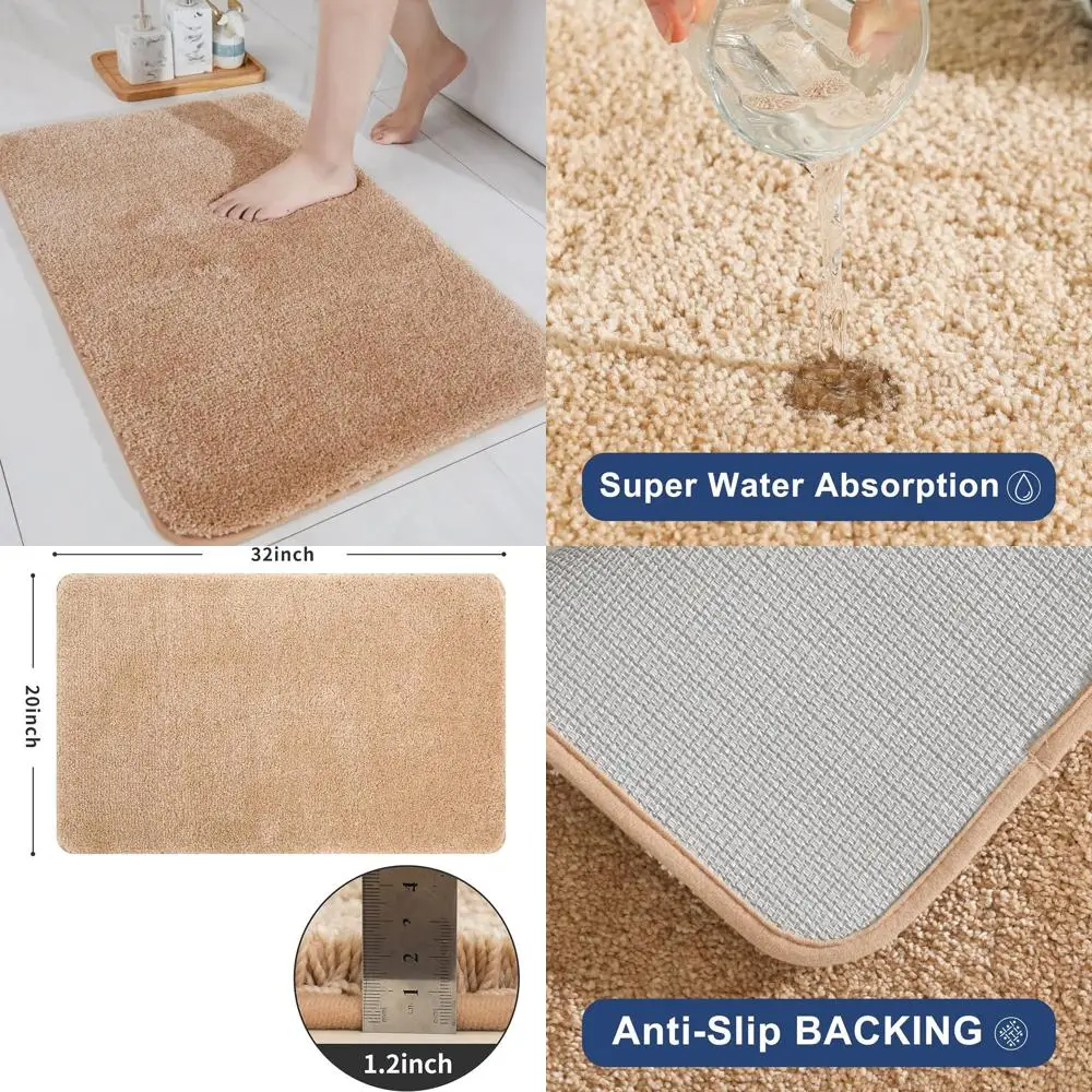 

Толстый противоскользящий коврик для ванной, 100% микрополиэстер, плюшевый впитывающий напольный коврик (бежевый, 50x80 см)