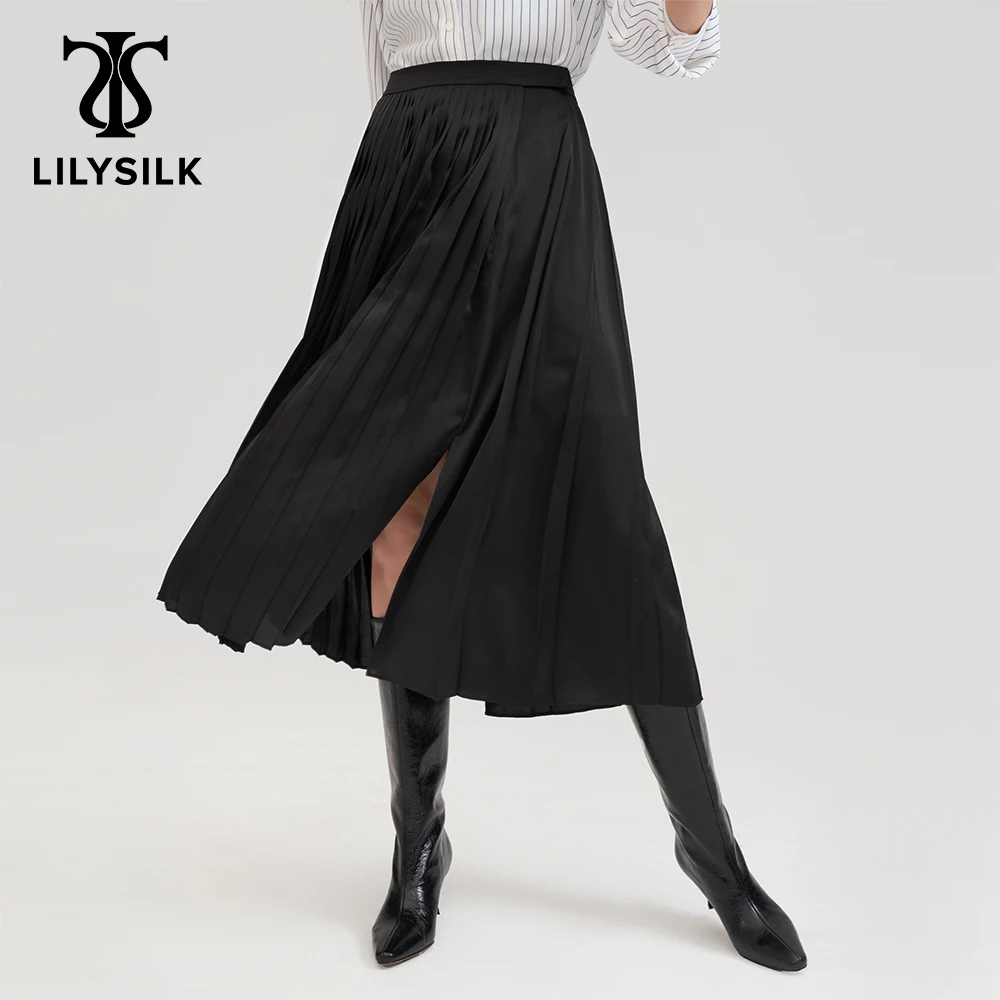 

LILYSILK Silk-Lined Daffodil Skirt with Lining 16 Momme Crepe De Chine Silk and Pleats 100% Polyester satin chiffon